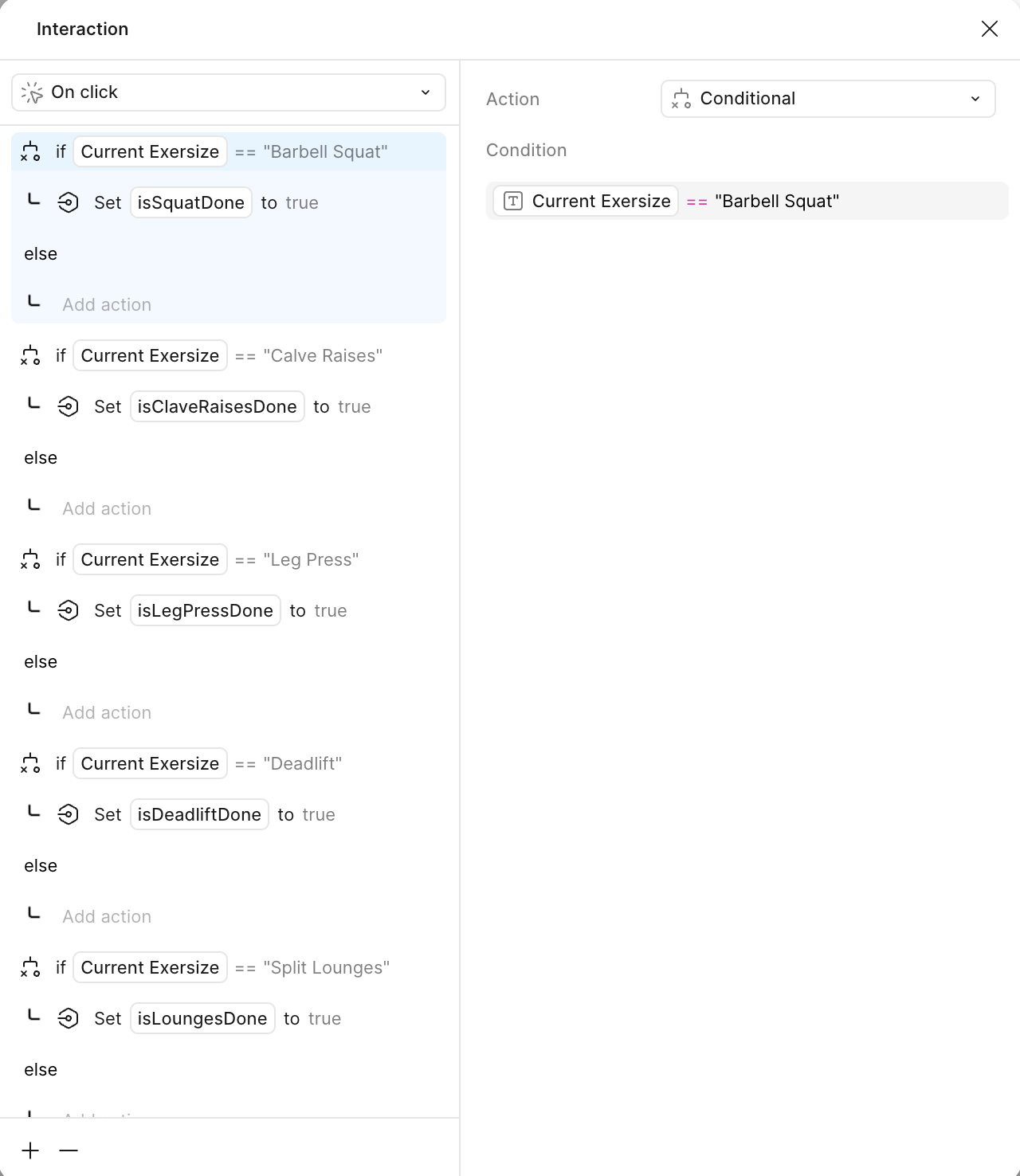 Figma set variable interaction panel